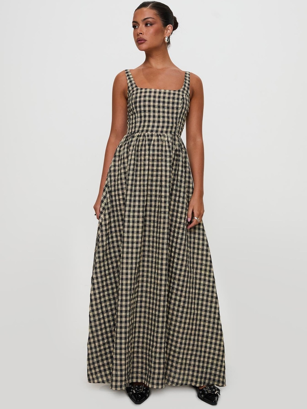 Princess Polly Cartmel Check Maxi Dress in Black/Cream Size 0 (EU32) NWT